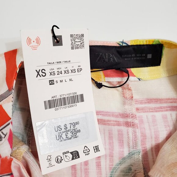 Zara Patchwork Linen Blend Midi Dress XS Open Back Trattoria Italy Pasta Lemon - Picture 9 of 16